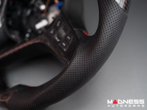 Alfa Romeo Giulia Custom Steering Wheel - Carbon Fiber - Round Top/ Flat Bottom - w/ Italian Stripe - Non QV Models - Alcantara